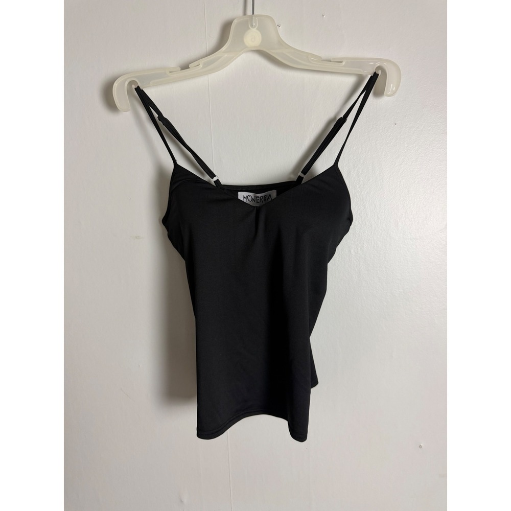 Monterra Black V-Neck Camisole Tank Top Adjustable Straps grunge goth classic S